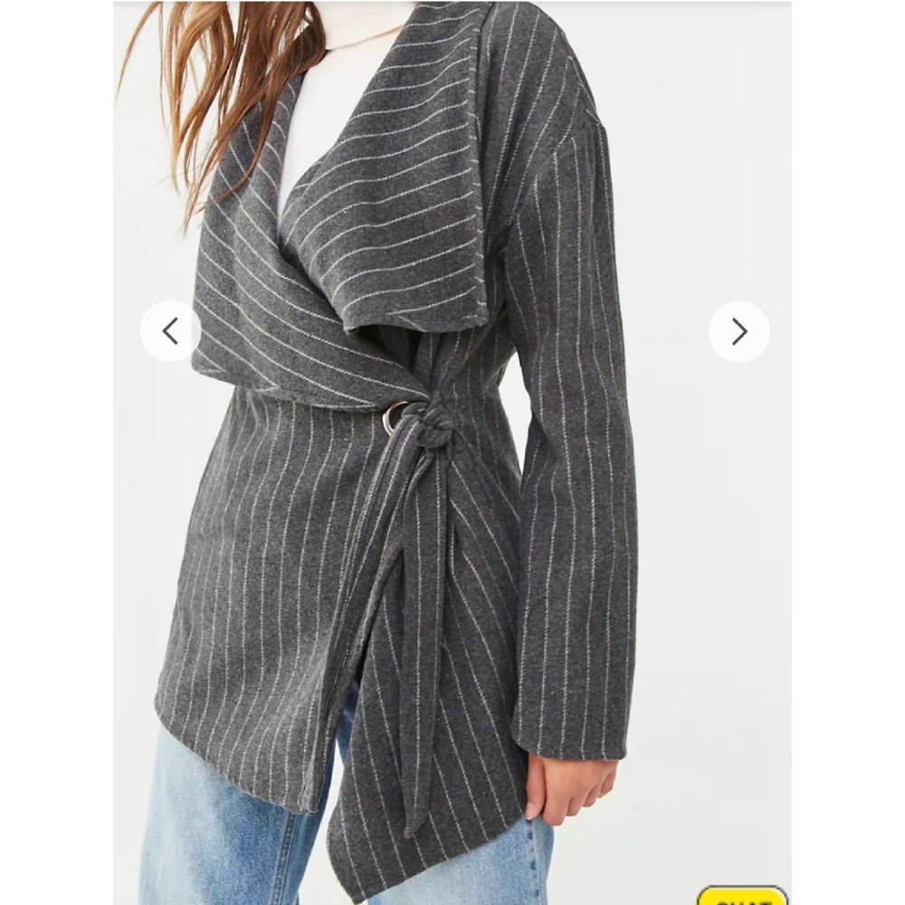NWT Favlux Gray Pinstriped Belted Jacket